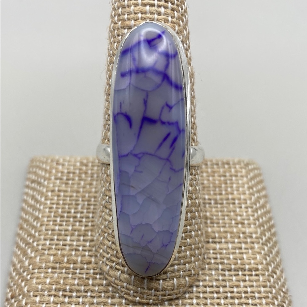 New Purple Dragon Vein Agate Stone Statement Silver Overlay Ring Size 8.5